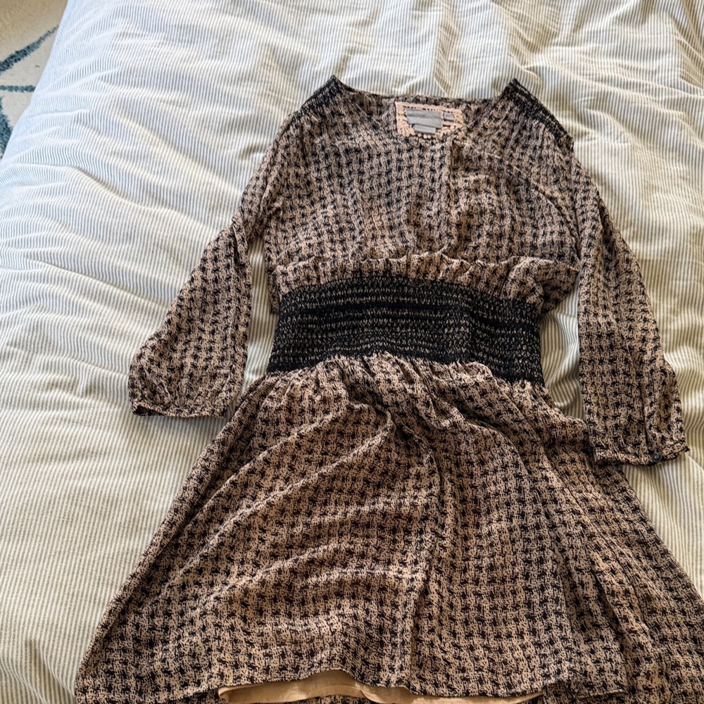 Anthropologie Black and Brown Long Sleeve Dress